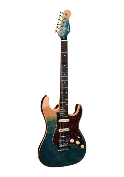 Guson Superstrat Hss Elektro Gitar Quilted Blue Burst