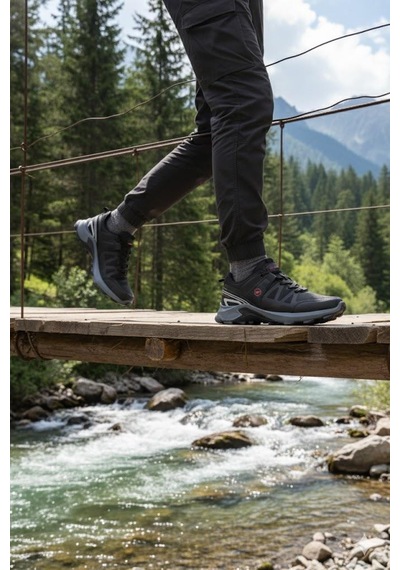 Fort 2923 Wks Rahat Outdoor Trekking Ayakkabı Erkek Ayakkabı Siyah - Kırmızı