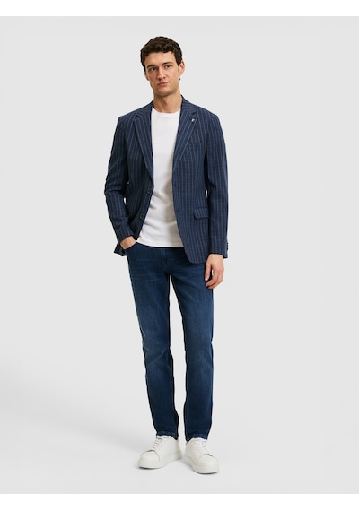 Cacharel Lacivert Çizgili Slim Fit Yün Karışımlı Klasik Ceket