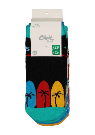 Civil Boys Surfing 3'lü 2-12 Yaş Erkek Patik Çorap - Standart