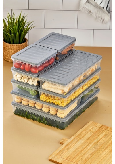 Multi Box 10 Parça 4 Farklı Boy Saklama Kabı Seti - Dondurucu & Mikrodalga Uyumlu Gri