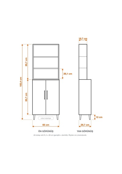 Tr Lidya Dolaplı Kitaplık 6 Raflı 2 Kapaklı 65 Cm, Atlantik Çam - Beyaz Genel