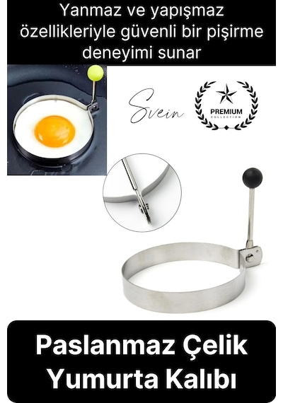 Premium Yanmaz Yapışmaz Paslanmaz Metal Yuvarlak Omlet Krep Kalıbı Tava Sahanda Yumurta Pankek Çok Renkli