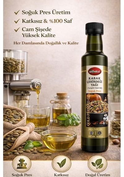 Soğuk Pres Kabak Çekirdeği Yağı 250 Ml %100 Saf Katkısız Çok Amaçlı Doğal Yağ