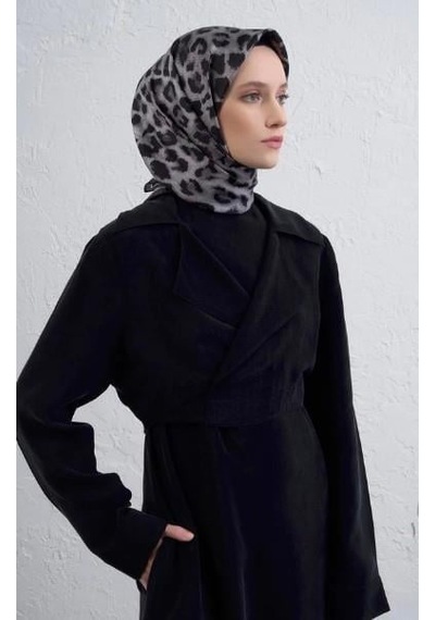 Armine İpek Eşarp 2026 Kış - 9425-51 Siyah Füme Twill Siyah Beyaz