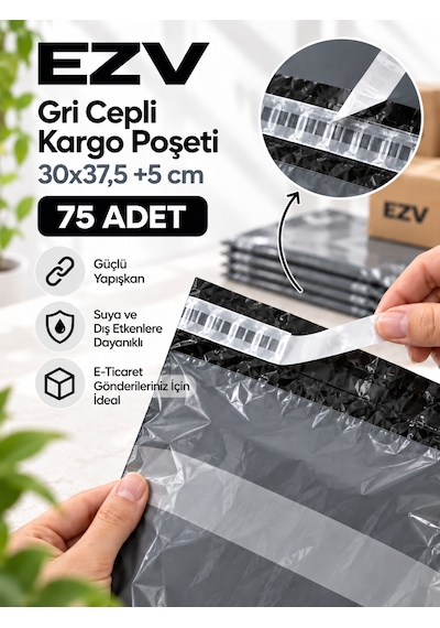 Gri Cepli Kargo Poşeti 30x37,5 +5 Cm 75 Adet