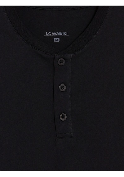 LC Waikiki Lc Waıkıkı Siyah Henley Yaka Uzun Kollu Erkek Pijama Üst