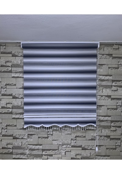Siyah Gri Beyaz Geniş Plise Zebra Stor Perde Tüm Ölçülerde