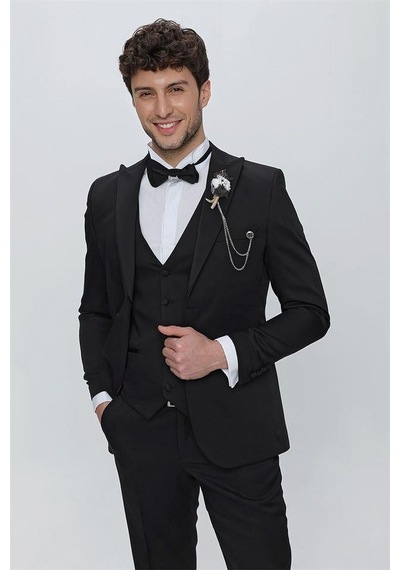 İmza Siyah Armürlü Kırlangıç Yaka Tam Astar Yelekli 6 Drop Slim Fit Dar Kesim Smokin Damatlık 1001225178-Siyah İmza Siyah Armürlü Kırlangıç Yaka Tam Astar Yelekli 6 Drop Slim Fit Dar Kesim Smokin Damatlık 1001225178-Siyah