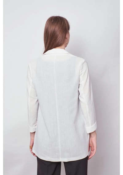 Yazlık Likrasız Keten Kumaş Yakalı Cep Kapaklı Oversize Blazer Ceket-beyaz Beyaz