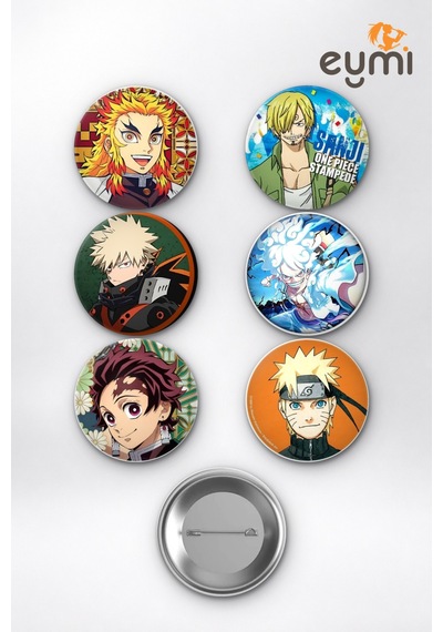 Anime Güç & Alev Savaşçıları Rengoku Sanji Luffy Bakugo Çanta Süsü Rozet İğneli Buton Rozet Seti 58 Mm 6'lı Çok Renkli