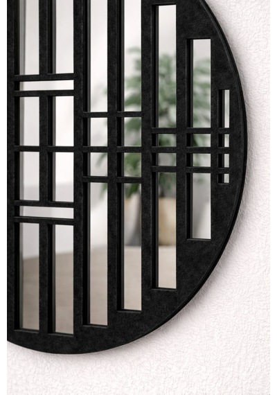 Oval Ayna Pleksi Duvar Dekoru Keçe Detaylı Modern Aynalı Tablo Siyah Siyah