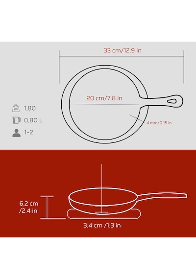 Lava Döküm Yuvarlak Pizza Krep Pankek Tavası Döküm Demir Yekpare Saplı Çap Ø 26cm. Bordo