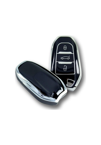 Peugeot 5008 3008 Citroen C3 C4 Smart Uyumlu Kumanda Kabı Kılıfı Oto Anahtarlık Siyah-Gümüş