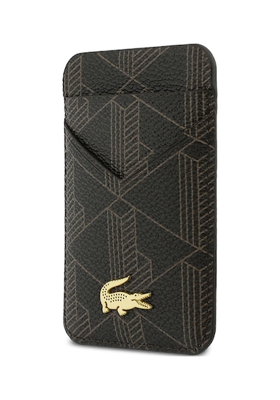 Lacoste Orjinal Lisanslı 2 Hazneli Pvc Karışık Monogram Desenli Magnetik Kartlık Kahverengi