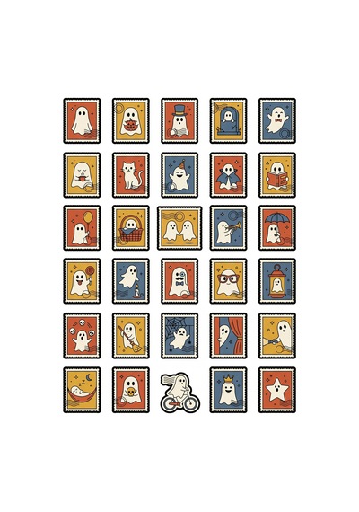 30 Adet Retro Posta Pulu Hayalet Sticker Seti - Laptop Telefon Ajanda İçin Çok Renkli