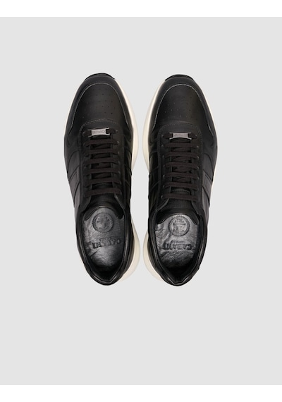 Cabani %100 Hakiki Deri Dokulu Siyah Napa Bağcıklı Erkek Sneaker Siyah