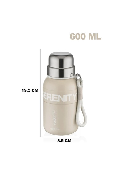 Vagonlife Çelik Termos Matara 600 Ml - Bej Standart Krem