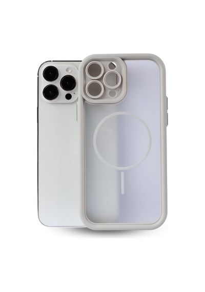 Apple Uyumlu iPhone 13 Pro Max Kamera Korumalı Magsafe Wireless Şarj Özellikli Mat Silikon Gri Renkli Silikon Telefon Kılıfı Gri