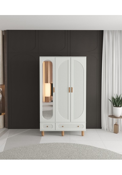 %100 MDF Soho 3 Kapaklı Çekmeceli Modüler Gardırop - Beyaz