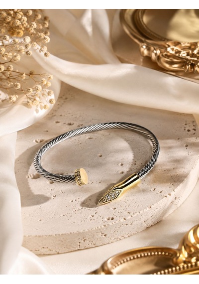 Çelik Kelepçe Taşlı Ayarlanabilir Kelepçe Bileklik Gümüş