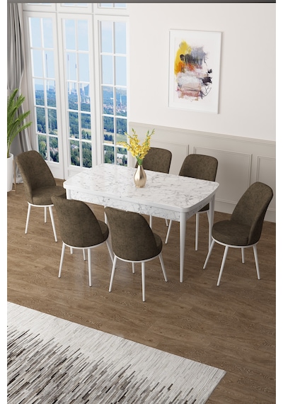 Canisa Zen Serisi 80x132 Mdf Açılabilir Beyaz Mermer Desen Masa Takımı Ve 6 Kahverengi Sandalye Masa Beyaz Mermer Desenli Sandalyeler Kahvereng Canisa Zen Serisi 80x132 Mdf Açılabilir Beyaz Mermer Desen Masa Takımı Ve 6 Kahverengi Sandalye Masa Beyaz Mermer Desenli Sandalyeler Kahvereng