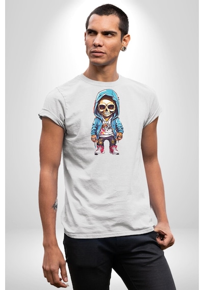 Hiphop Kurukafa Hoodie Unisex Unisex Beyaz Organik Baskılı T-shirt Penye Yüksek Kalite Beyaz
