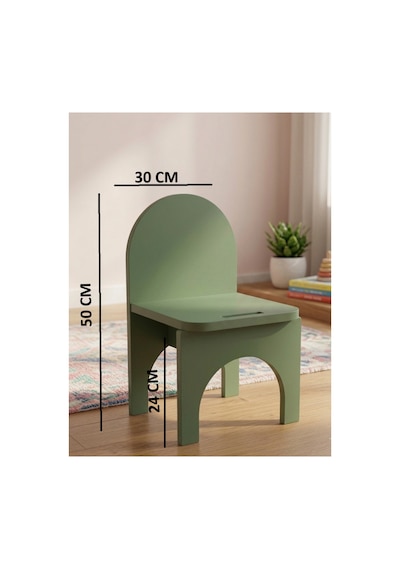 Montessori Mdf Çocuk Sandalyesi, Modern Tasarım, Güvenli Ve Dayanıklı Ahşap Çocuk Sandalyesi Yeşil