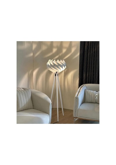 Tr Modern Ahşap Tripod Lambader Dekoratif Salon Köşe Lambası Beyaz Diğer