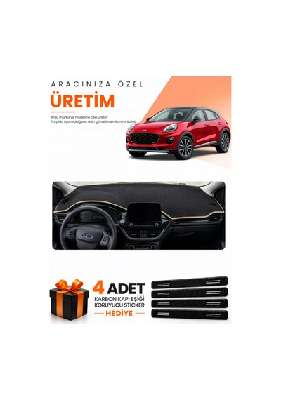 Ford Puma 2020-2023 Uyumlu Torpido Koruma Örtüsü Oto Kılıfı - Siyah Bej