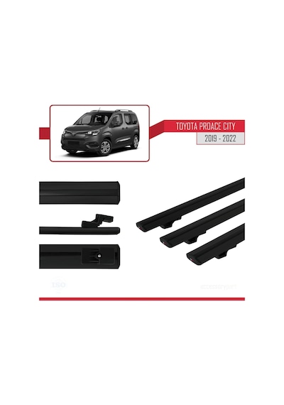 Toyota Proace City 2019-2022 Arası İle Uyumlu Basic Model Ara Atkı Tavan Barı Siyah 3 Adet