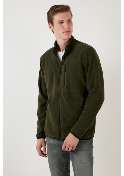 Buratti Slim Fit Fermuarlı Cepli Dik Yaka Polar Erkek Hırka 5906028 Haki
