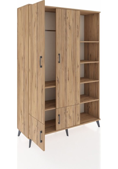 Hyperion Dolap 6 Raflı 4 Kapaklı Tek Askılı 132x44x195 Çam-çam/çam Atlas Çam/atlas Çam