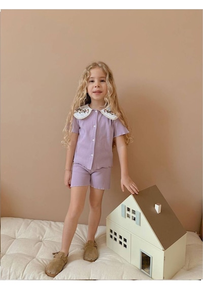 My Kids Wear Nakışlı Bebe Yaka Kız Çocuk Takım Mor