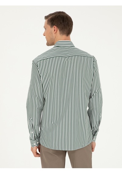 Cacharel Koyu Yeşil Slim Fit Pamuklu Çizgili Gömlek