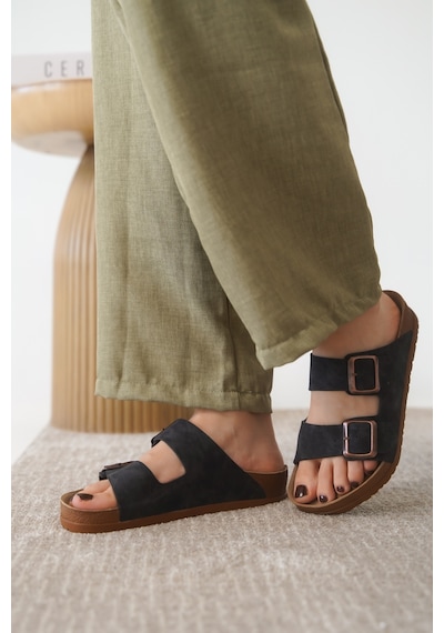 Daxtors Arizona Günlük Ortopedik Unisex Çift Tokalı Terlik Siyah