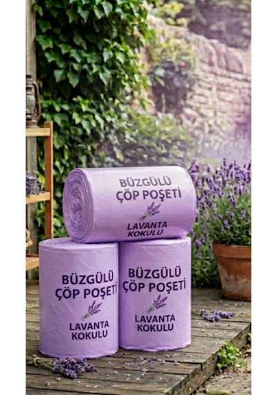 50 Adet Lavanta Kokulu Büzgülü Büyük Boy Çöp Torbası 65x70