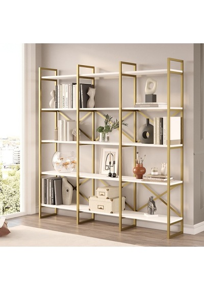 Atlantis 175cm Gold Metal Kitaplık 5 Raflı Geniş 3 Bölme Beyaz Atl6-w Beyaz