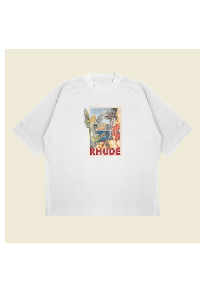 Tarzsokak Rhude Angel Baskılı Oversize Unisex Pamuklu Nefes Alan Kalın Kumaşlı Beyaz