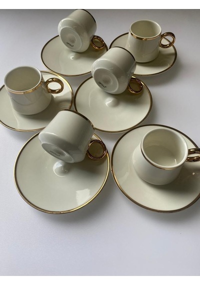 Tr-2425 Porselen Kahve Takımı Beyaz - Gold