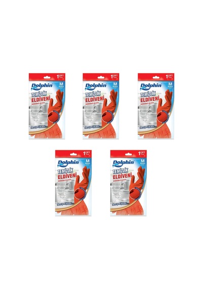 Dolphin Lateks Bulaşık Temizlik Eldiveni Kırmızı M 8-8.5 5'li