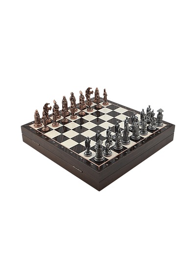 Gifthome Büyük Boy Metal Osmanlı-bizans Satranç Tk. Antik Ve Ceviz Desenli Sandıklı Mdf Tahtası 36x36 Cm.