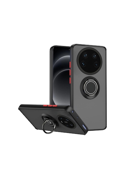 Xiaomi 13 Ultra Uyumlu Kılıf Yüzüklü Standlı Extra Darbe Koruma Sert Silikon Kapak - Siyah