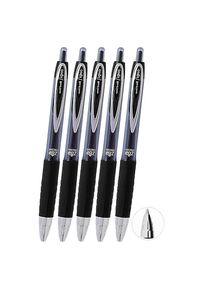 Siyah Pilot Kalem 5 Adet Uniball Signo Micro 207 0.5 Mm Roller Uç Kalem Umn-207 İnci Uçlu Likit Mürekkepli Jel Kalem Siyah
