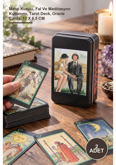 2 Adet Tarot Kartı Seti Metal Kutulu, Fal Ve Meditasyon Kullanımı, Tarot Deck, Oracle Cards, 11 X 6,5 Cm