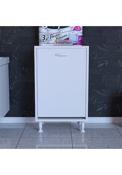 Söke 50 X 75 X 32,5 Cm Kirli Çamaşır Sepetli Dolap Çok Amaçlı Dolap Banyo Dolabı Beyaz