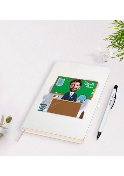 BK Gift Kişiye Özel Coğrafya Öğretmeni Karikatürlü Beyaz Defter K