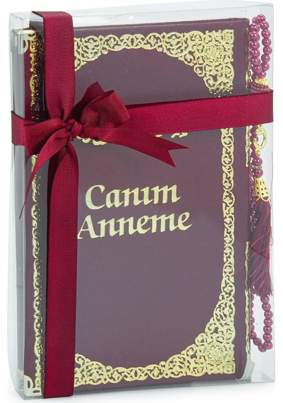 Anneye Hediye Kutulu İnci Tesbihli Ciltli Yasin Kitabı Seti Bordo