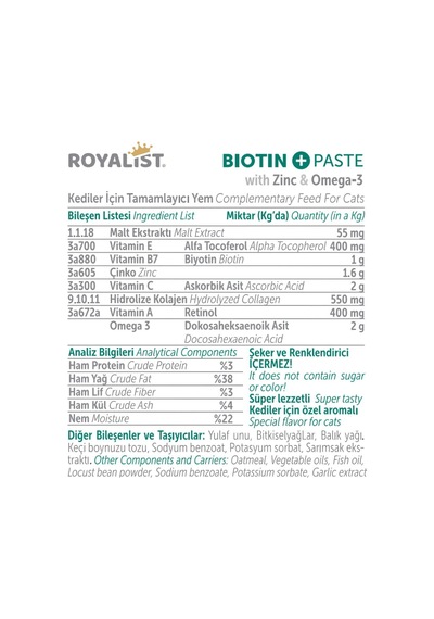 Biotin Paste 100 Gr Kedi Biyotin Macun