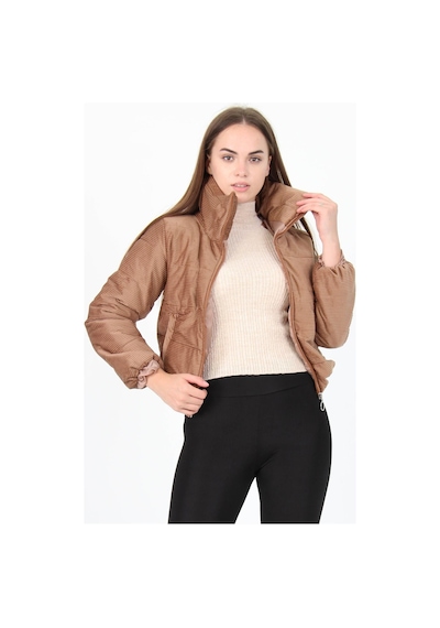 Dip Moda Kadın Yüksek Yaka Cepli Kışlık Kadife Mont Dpnb7154 CAMEL
